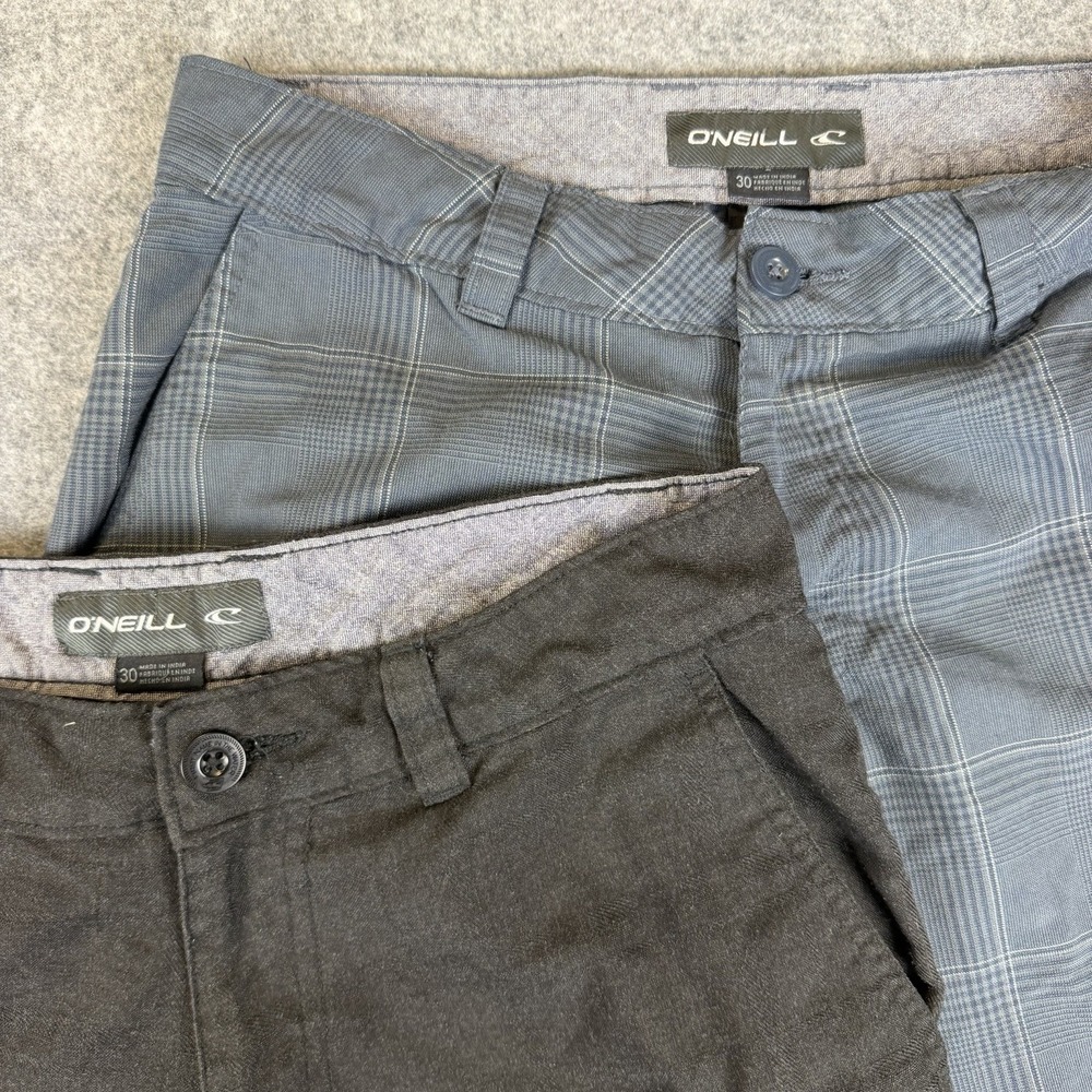 ONeill Mens Hybrid Shorts Lot 2 Size 30 Solid Brown Plaid Grey Boardshorts - Picture 3 of 8